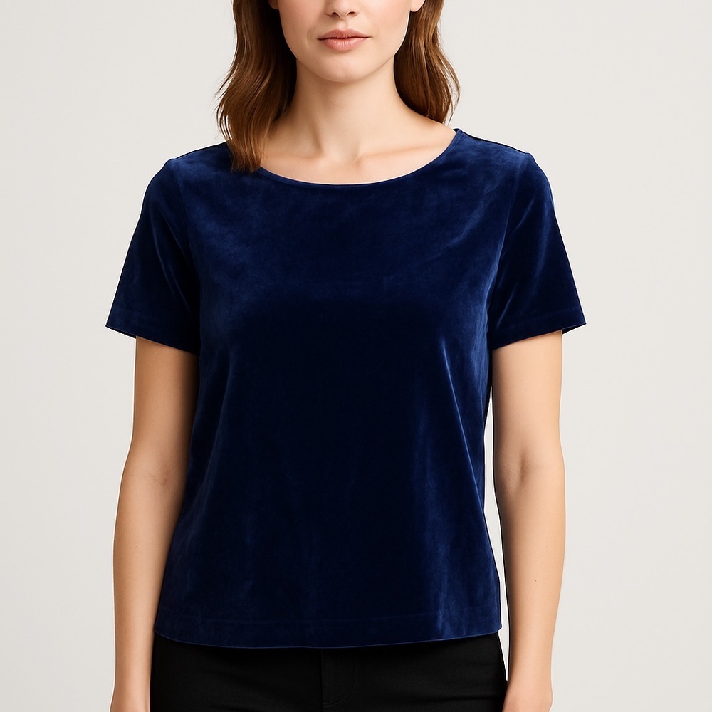 J.Crew Crushed Velvet Short Sleeve Top – Size 2 – Deep Navy Blue